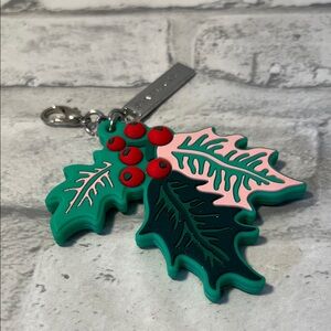 Starbucks Silver and Green Keychain with Red Accents